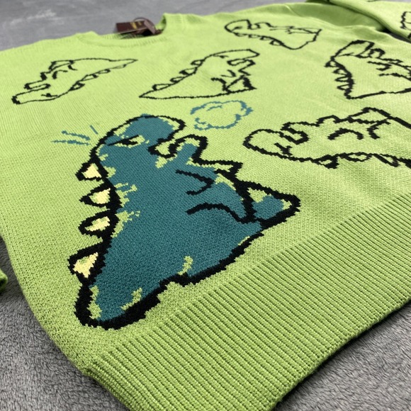 Andreilee Neon Green Dinosaur Knit Sweater XL Aelfric Eden Christmas Gift - Picture 2 of 12